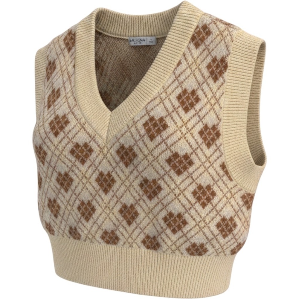 Arizona Jean Co Womens Heart Argyle V-Neck Sweater Vest Brown  Large Cropped